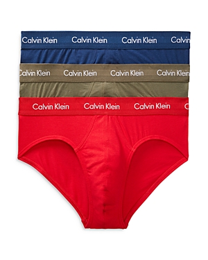 Calvin Klein Cotton Stretch Moisture Wicking Hip Briefs, Pack Of 3 In Aspen Berry/ Sangria Lake/crest Blue
