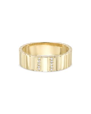 Zoe Lev - 14K Yellow Gold Diamond Cigar Bar Ring
