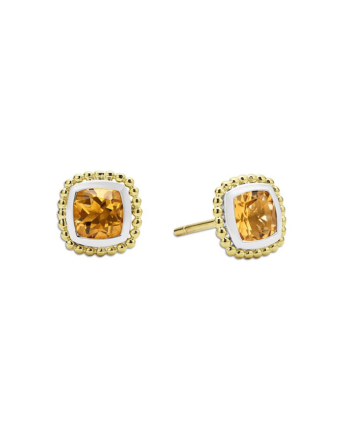 LAGOS - 18K Yellow Gold & Sterling Silver Caviar Color Citrine Stud Earrings
