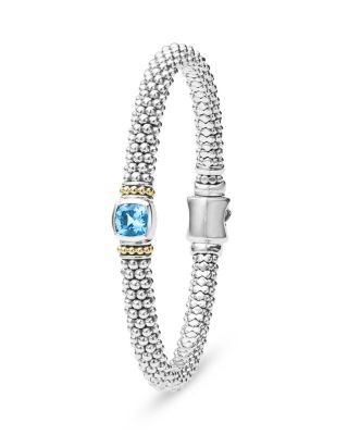 Sterling Silver & 18K Yellow Gold Rittenhouse Blue Topaz Solitaire Link Bracelet