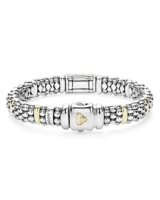 18K Yellow Gold & Sterling Silver Signature Caviar Pink Sapphire Pav&eacute; Link Bracelet