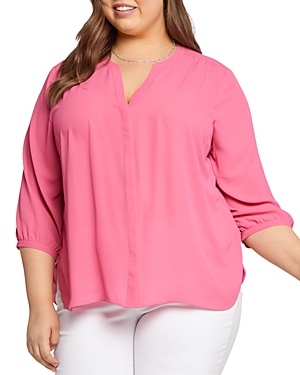 Nydj Plus Pintuck-back Blouse In Pink Peony