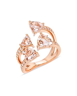 HUEB 18K ROSE GOLD MIRAGE MORGANITE & DIAMOND DOUBLE ROW CUFF RING