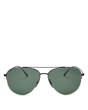 Oliver Peoples Cleamons Polarized Brow Bar Aviator Sunglasses, 60mm In Black/green