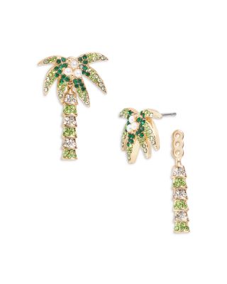 BAUBLEBAR - Kiawah Pav&eacute; & Imitation Pearl Palm Tree Jacket Earrings in Gold Tone