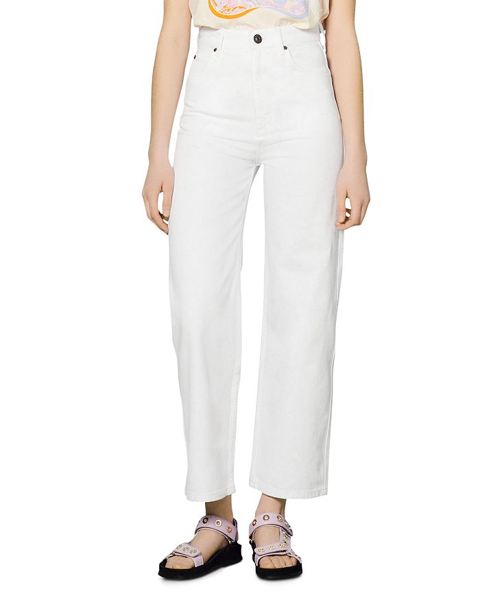 Sandro Nico High Rise Ankle Straight Leg Jeans in White | Bloomingdale's