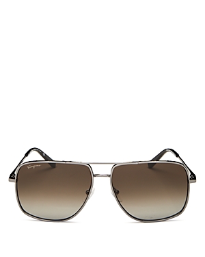 Ferragamo Salvatore  Brow Bar Aviator Sunglasses, 60mm In Gray/brown