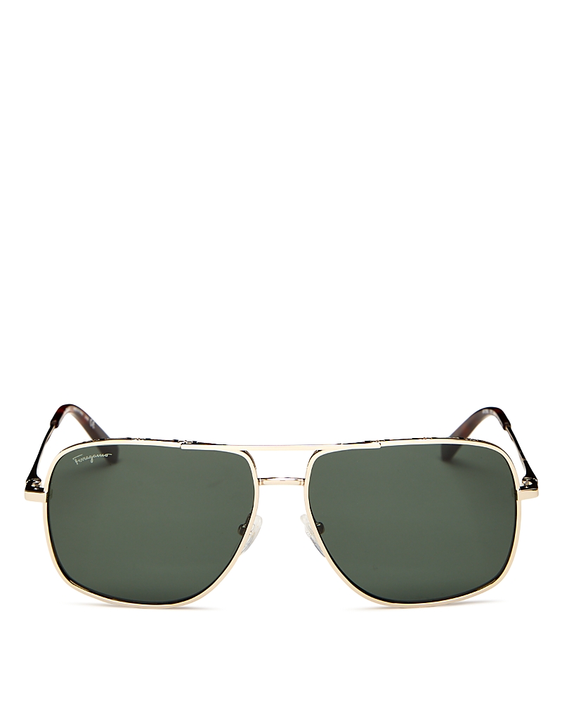 Ferragamo Salvatore Brow Bar Aviator Sunglasses, 60mm In Gold/green