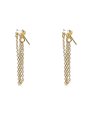 Baguette Cubic Zirconia Double Chain Drop Earrings in 14K Gold Plated