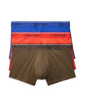 Calvin Klein Microfiber Stretch Wicking Low Rise Trunks, Pack Of 3 In Borwn/orange/blue