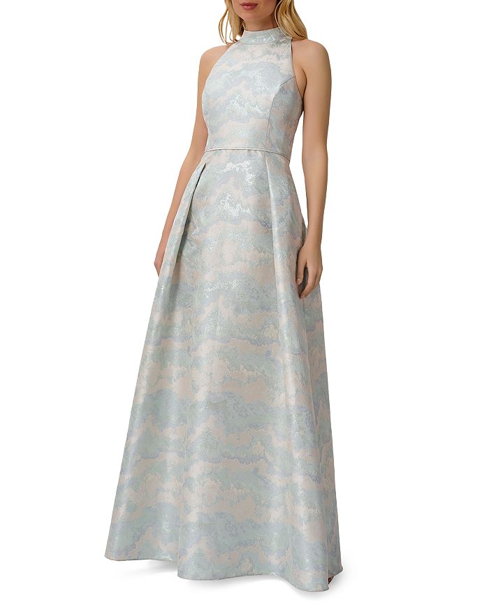 Floral jacquard sleeveless top ball gown with pockets
