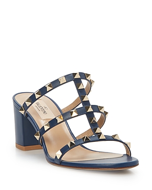 Valentino Rockstud Slide Sandal In Dark Blue