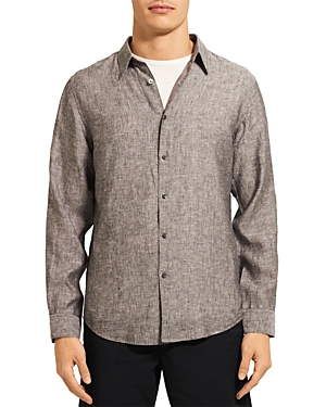 Theory Irving Linen Button Down Shirt In Black Multi