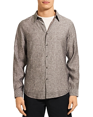 Theory Irving Linen Button Down Shirt In Black Multi