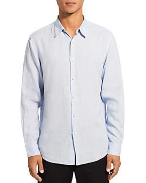 Theory Irving Linen Button Down Shirt In Olympic