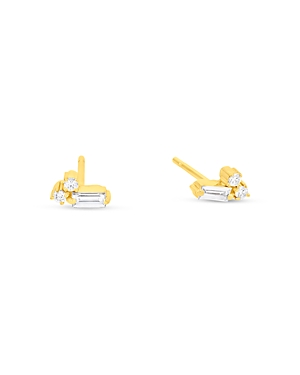 Suzanne Kalan 18k Yellow Gold Fireworks Diamond Baguette & Round Cut Cluster Stud Earrings In White/gold