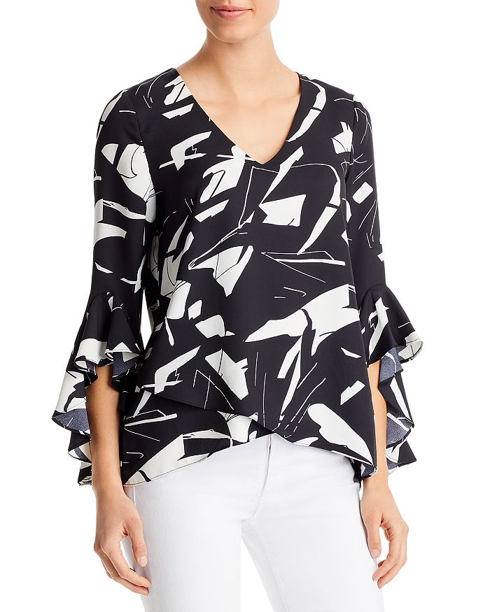 Vince Camuto Women's Flutter Sleeve V-Neck Tunic Top - Pullover Style, 100% Polyester