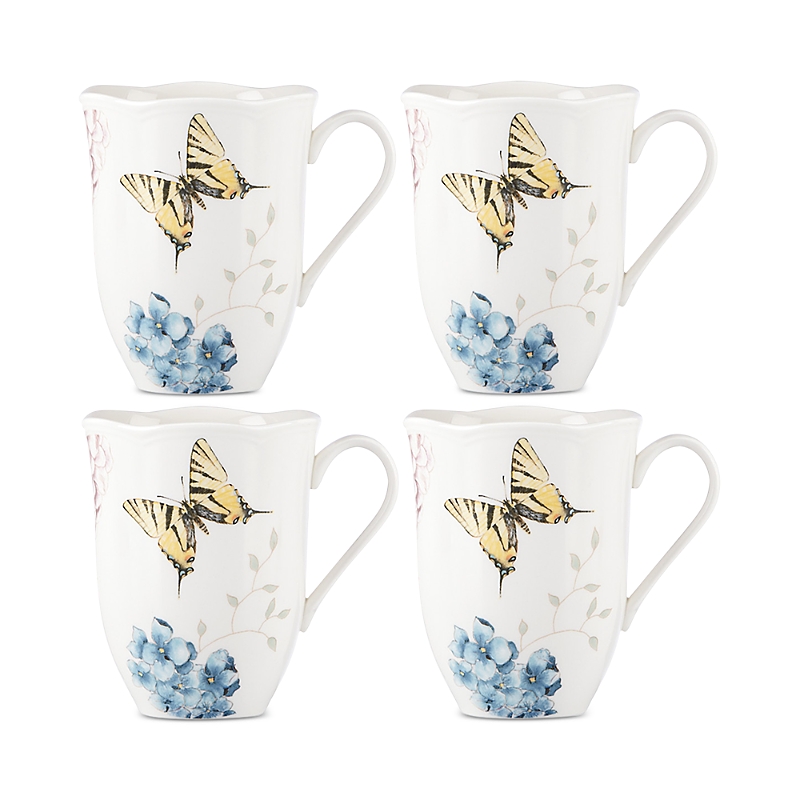 Lenox Butterfly Meadow Hydrangea 4 Piece Mug Set In White