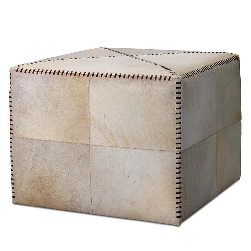 Jamie Young Large White Hairhide Ottoman In White