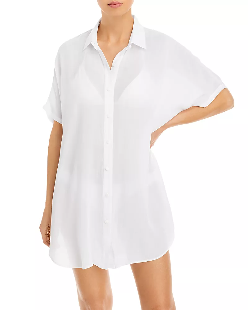 Aqua Swim Button-Down Swim Cover Up Tunic - Exclusive