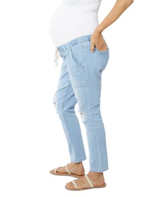 Distressed Drawstring Maternity Jeans