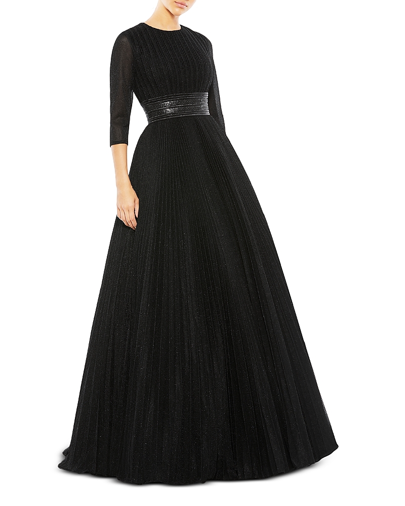 Mac Duggal Shimmeringpleated A-line Ballgown In Black In Black