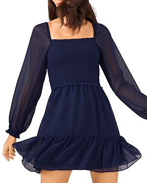 1.state Smocked Ruffled Dress In Classic Navy