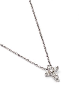 18K Gold Small Cross Pendant Necklace with Diamonds, 16"