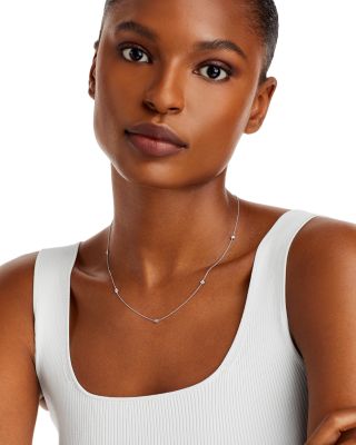 18K White Gold or 18k Yellow Gold Bezel Diamond Station Necklace, 18"