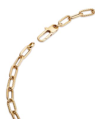 18K Yellow Gold Polished & Textured Paperclip Link Chain Necklace, 17"