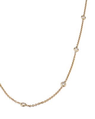 18K White Gold or Yellow Gold Diamond Station Necklace, 16"