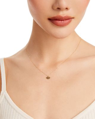 14K Yellow Gold Evil Eye Pendant Necklace, 16"