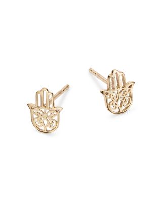 Hamsa Hand Stud Earrings in 14K Yellow Gold - Exclusive 