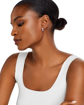 18K White Gold Small Hoop Earrings with Diamonds