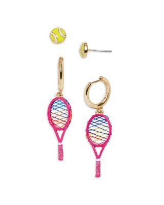 Outlets Sterling Tennis Racquet and Ball Hoop Earrings