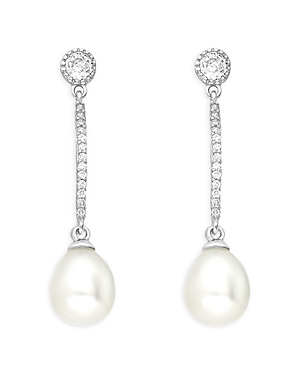 Shashi Cubic Zirconia & Cultured Freshwater Pearl Linear Drop Earrings in Rhodium-Plated Sterling Silver