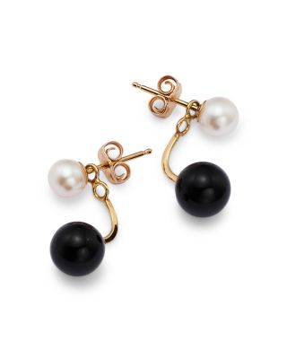 Onyx & Cultured Freshwater Pearl Front-to-Back Drop Earrings in 14K Yellow Gold 