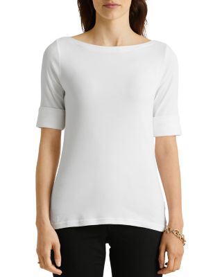 Elbow Sleeve Boat Neck Top 