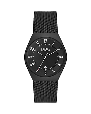 Skagen Men's Grenen In Black Plated Stainless Steel Mesh Bracelet Watch, 37mm In Black
