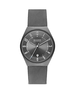 Skagen Men's Grenen Solar Powered Charcoal-tone Stainless Steel Mesh Watch 37mm In Gray