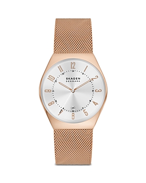 Skagen Grenen Analog Mesh Strap Watch, 37mm In Silver/rose Gold
