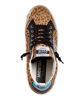 Women's Mid Star Giraffe Print Real Calf Hair Mid Top Sneakers