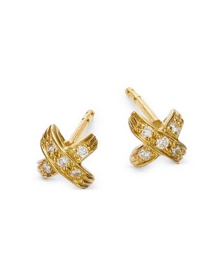 18K Yellow Gold 'X' Pav&eacute; Stud Earrings