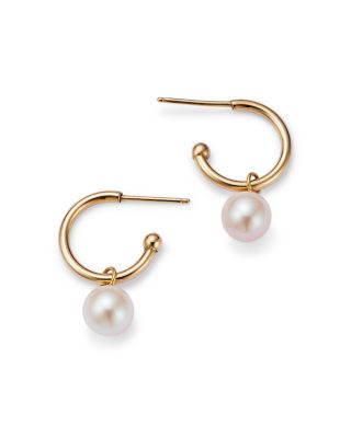 Cultured Freshwater Pearl Huggie Hoop Earrings in 14K Yellow Gold, 6mm 