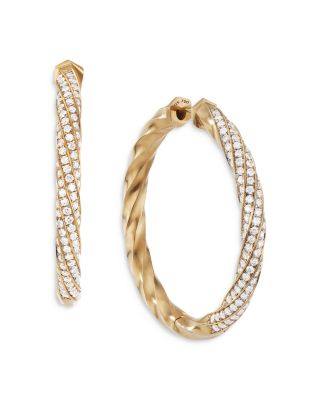 David Yurman 18K Yellow Gold Cable Edge Hoop Earrings with Diamonds
