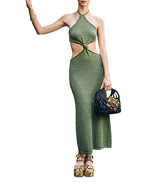 Cult Gaia Cameron Knit Halter Cutout Dress In Olive