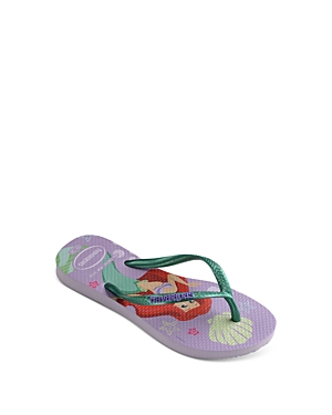 Havaianas Little Girl's & Girl's Disney Princess Flip Flops In Calm Lilac/metallic Green