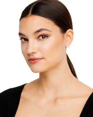 Marquis, Pear & Round Cut Diamond Flower Stud Earrings in 14K White Gold, 1.0 tcw 