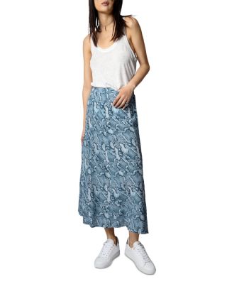 Zadig & Voltaire June Snake Print Silk Midi Skirt