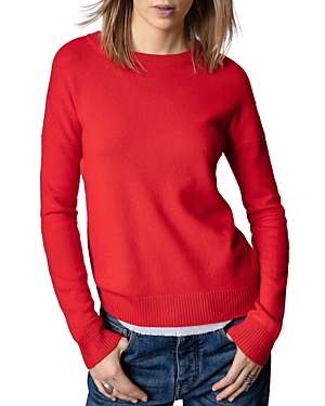 Zadig & Voltaire Cici Heart Patch Merino Wool Sweater In Coquelicot